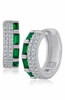CZ by Kenneth Jay Lane Cubic Zirconia Triple Row Huggie Hoop Earrings