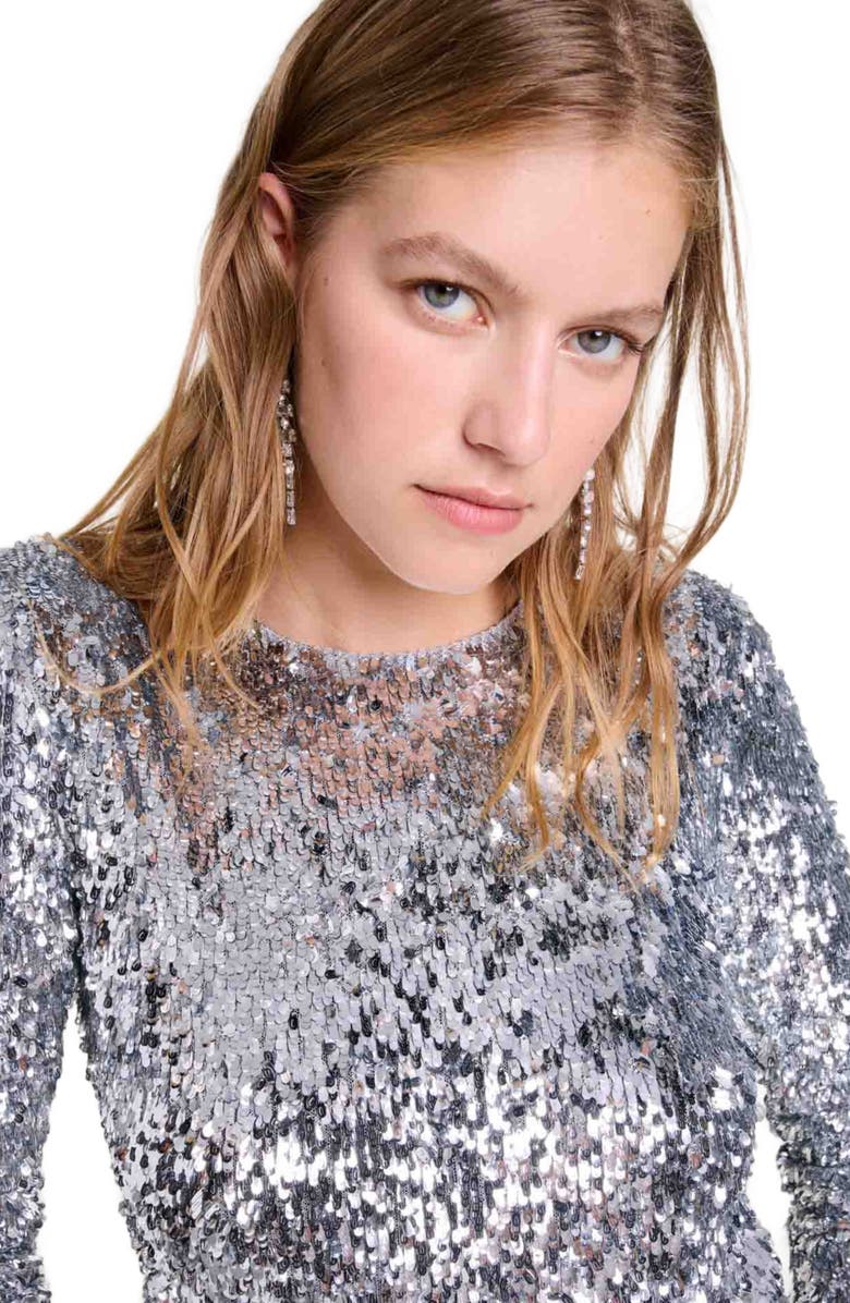 maje Long-sleeved sequinned top, Alternate, color, 