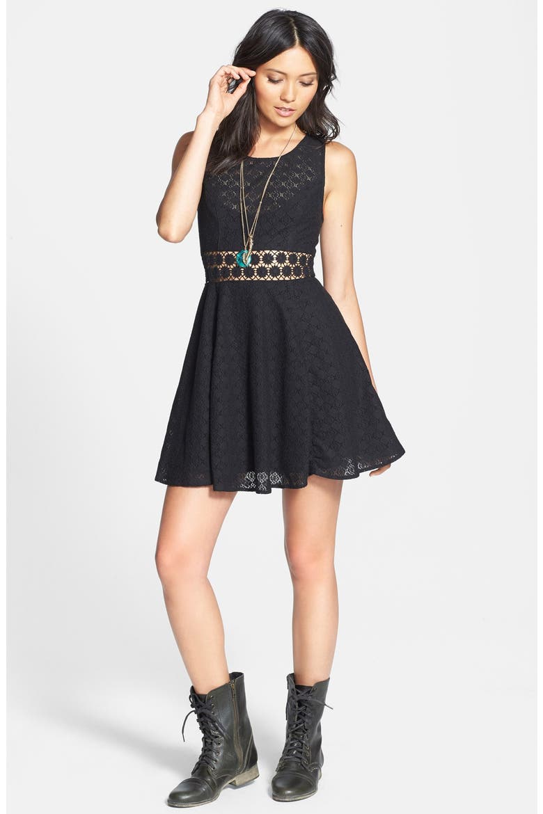 'Daisy' Lace Fit & Flare Dress, Alternate, color, BLACK