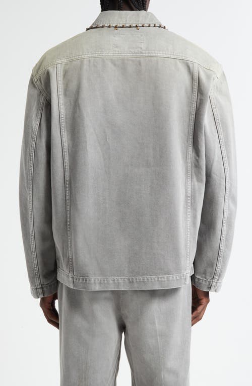 Golden Goose Denim Jacket With Studded Collar And Pockets In Gray