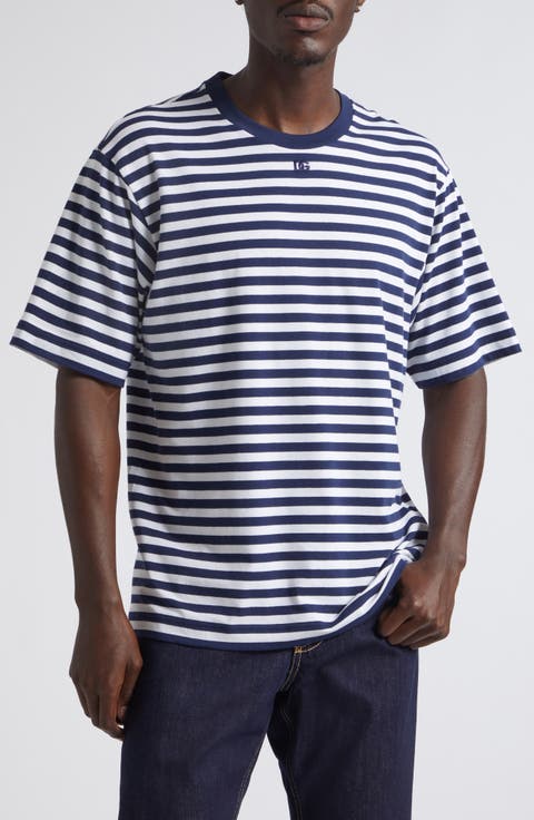 Embroidered Logo Stripe Stretch Cotton T-Shirt