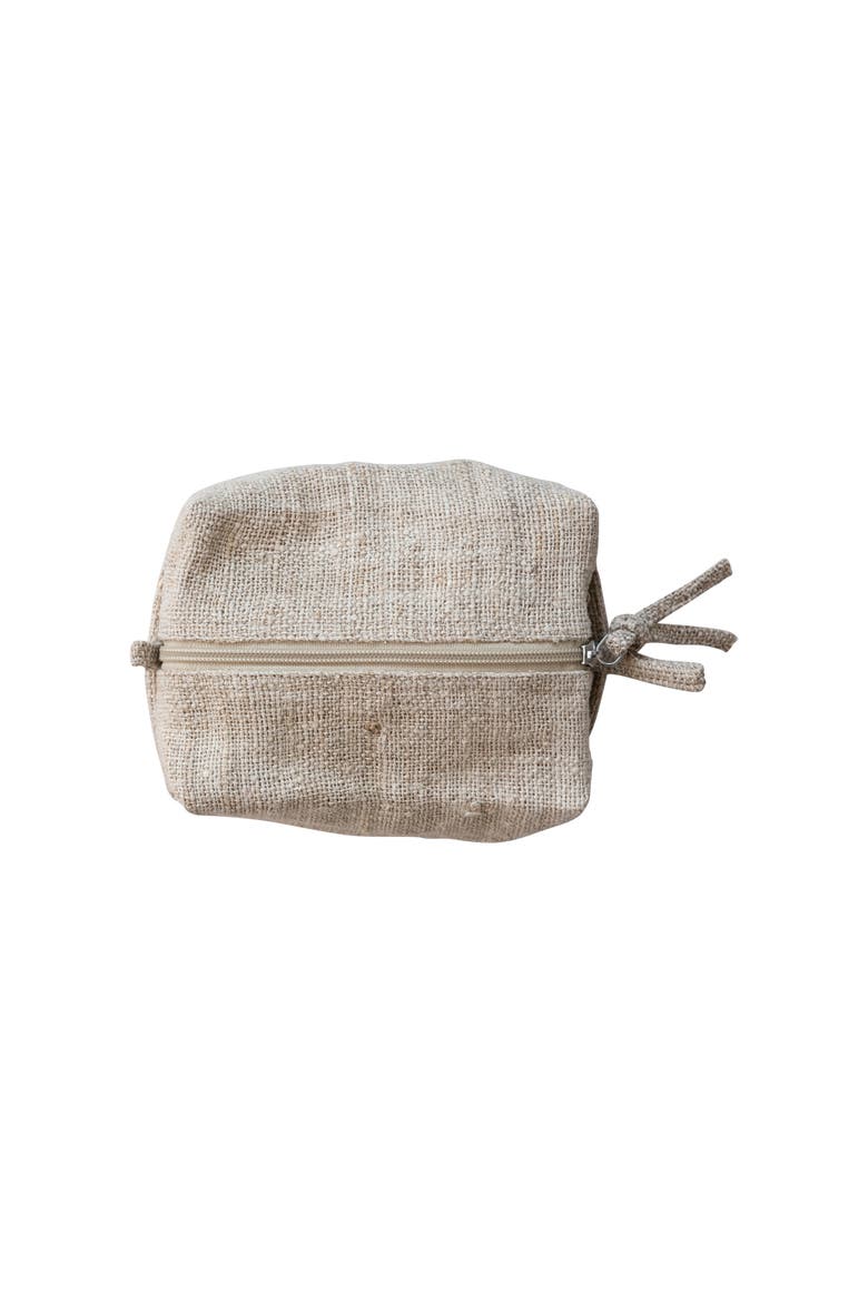 Woven Hemp Fiber Zip Pouch with Handle and Cotton Lining, Natural, Alternate, color, Natural