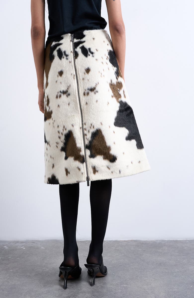 Topshop Faux Calf-Hair A-Line Skirt, Alternate, color, White Multi