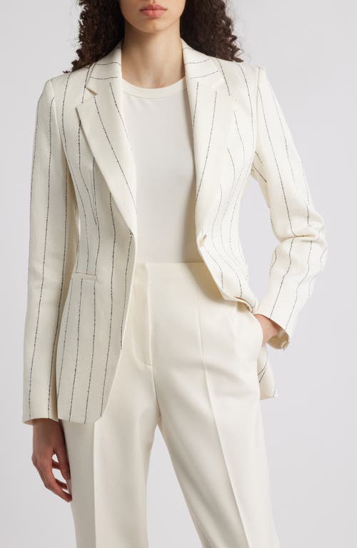 Shop Hugo Boss Boss Jia Pinstripe Linen Blend Blazer In Ivory/navy Pinstripe