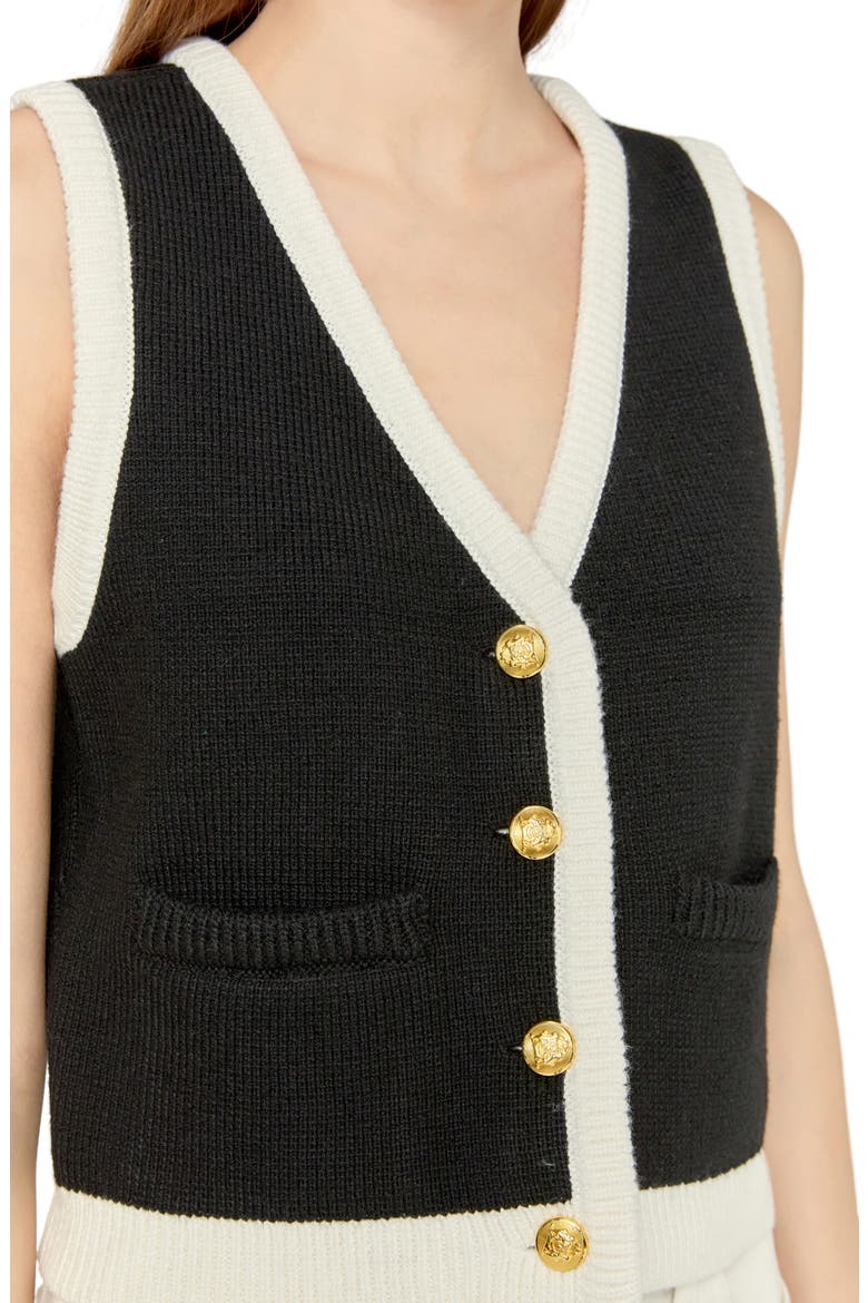 Contrast Trim Crop Vest, Alternate, color, BLACK/ WHITE