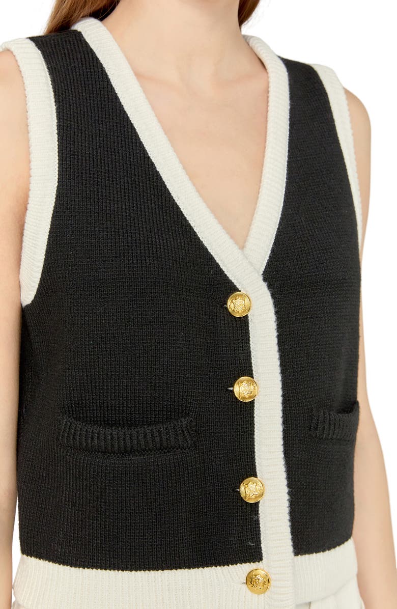 English Factory Contrast Trim Crop Vest, Alternate, color, Black/ White