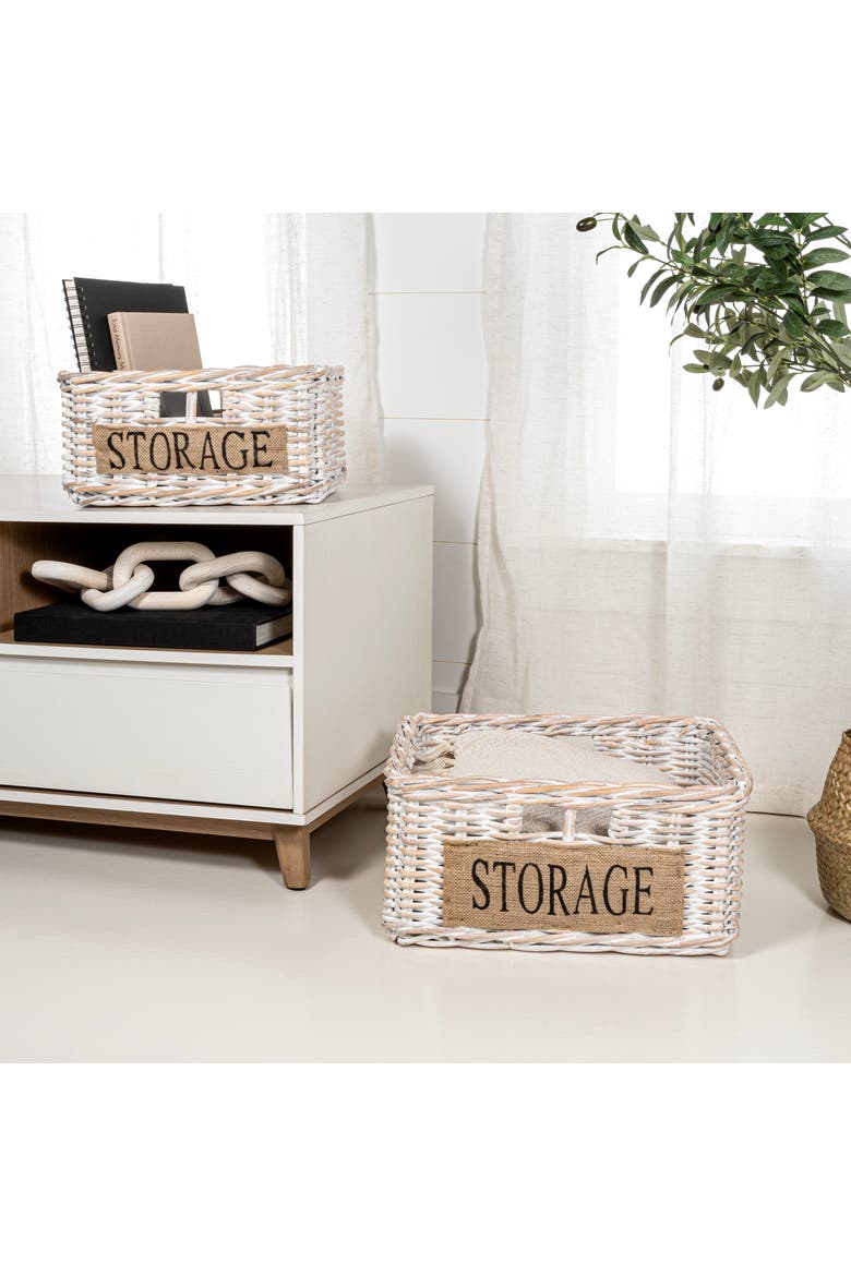 Reed Southwestern Hand-Woven Rattan Nesting Baskets with Handles, Alternate, color, White Wash/Kubu Gray