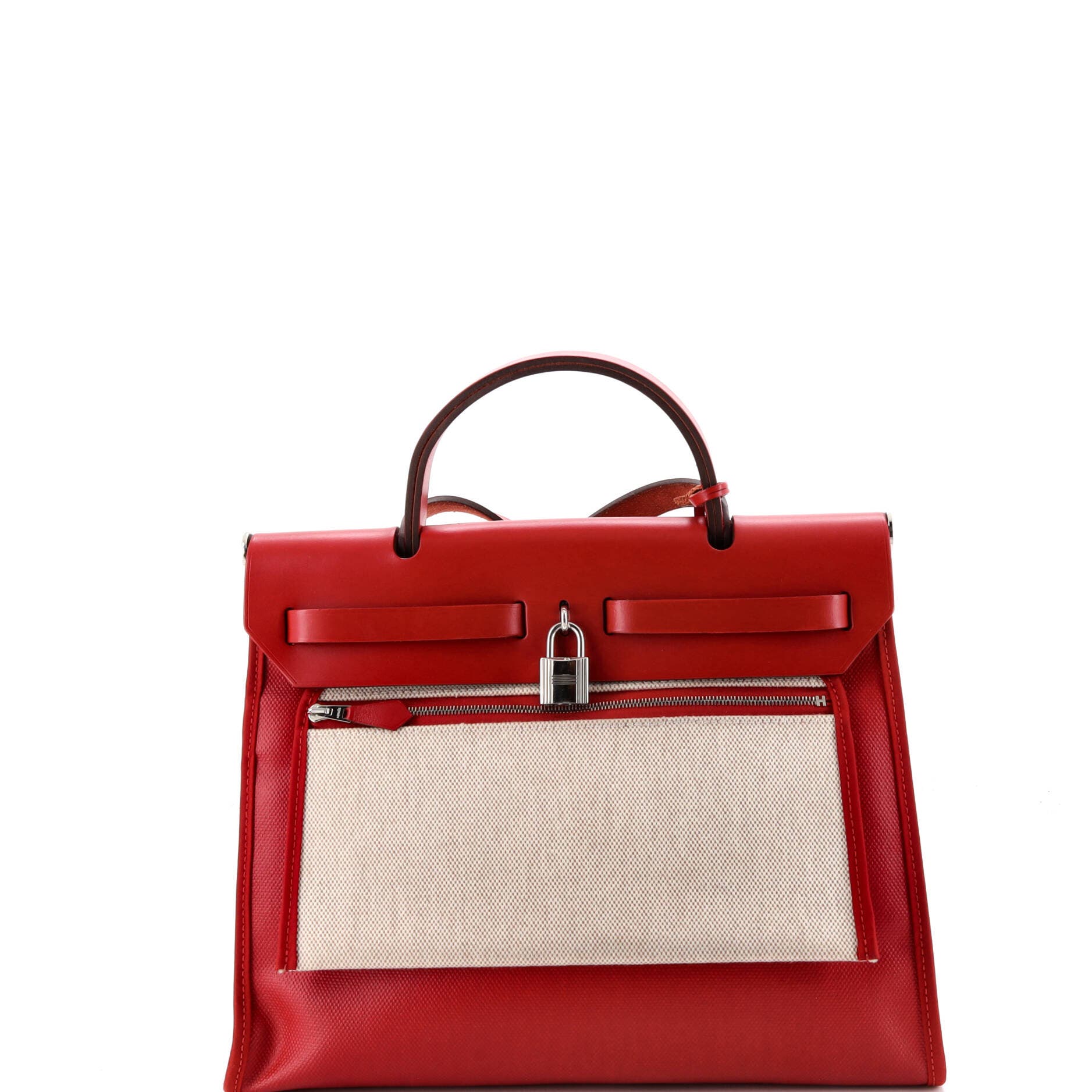 Pre-Owned Hermes Herbag Zip Berline Vache Canvas and Leather 31, Alternate, color, Rouge Piment