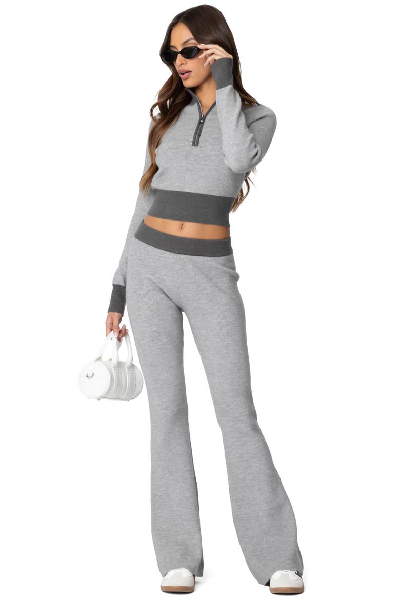 Lei Contrast Trim Half Zip Crop Top, Alternate, color, GRAY