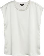 Tahari ASL Fringe Neck Satin Top