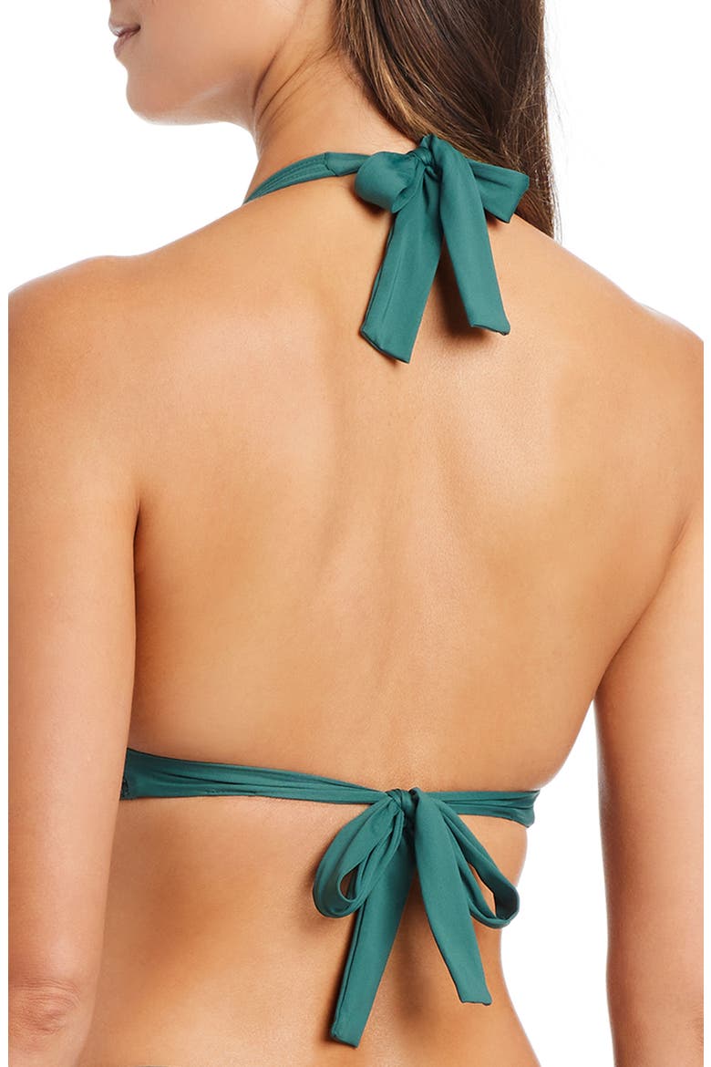 Ladder Stitch Halter Bikini Top, Alternate, color, EMERALD GROVE