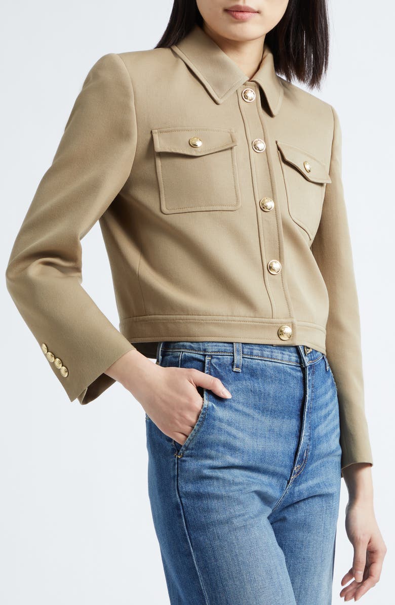 Nili Lotan Edna Crop Virgin Wool Jacket, Alternate, color, British Khaki