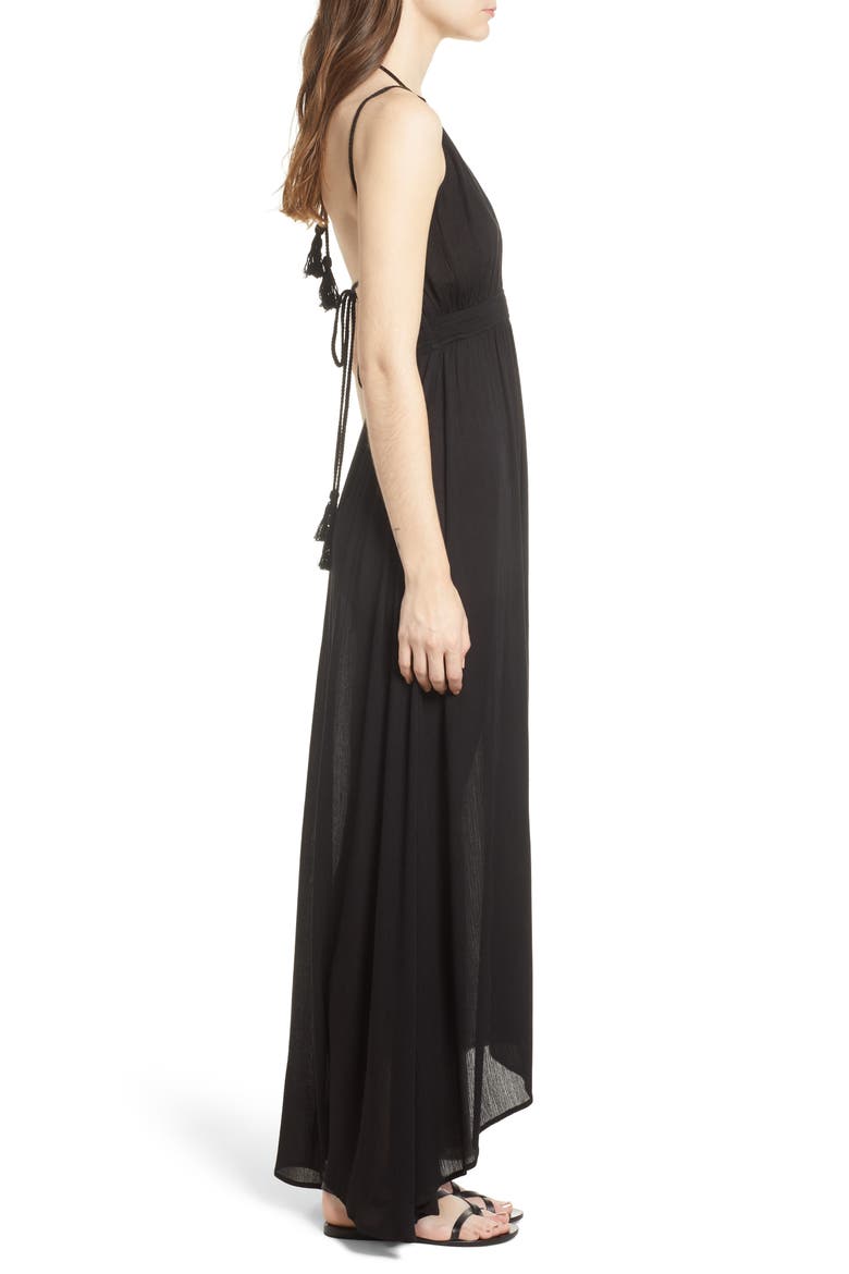 Gauze Crinkle Maxi Dress, Alternate, color, BLACK