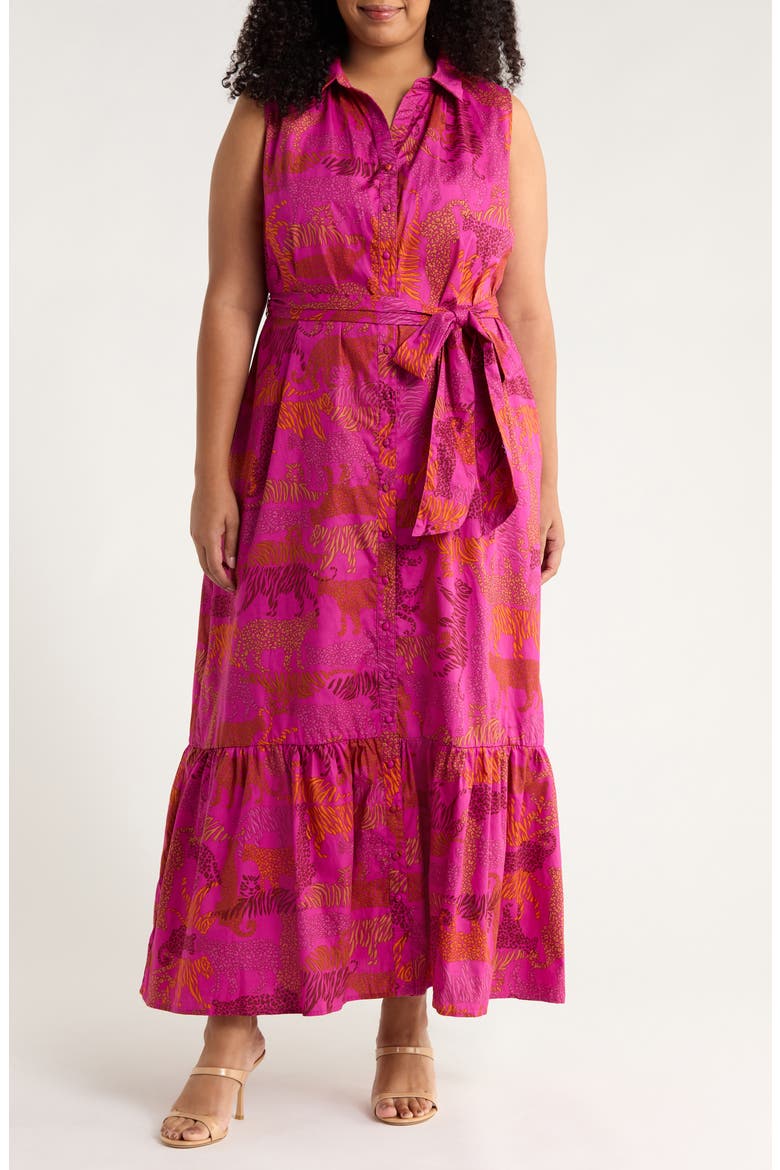 In the Jungle Cileah Cotton Maxi Shirtdress, Main, color, MAGENTA