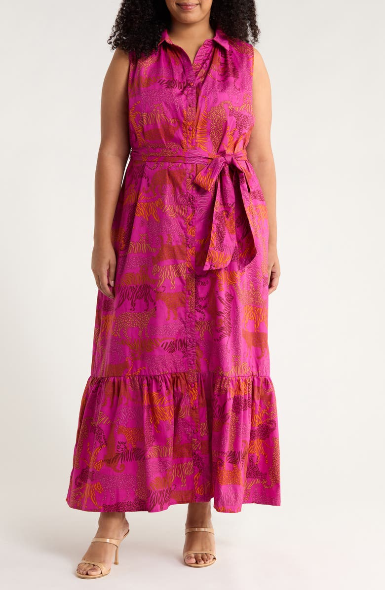 SUGARLIPS In the Jungle Cileah Cotton Maxi Shirtdress, Main, color, Magenta