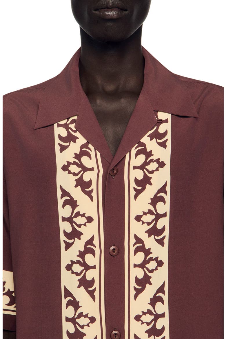 Contrast print loose-fit shirt, Alternate, color, Chocolate