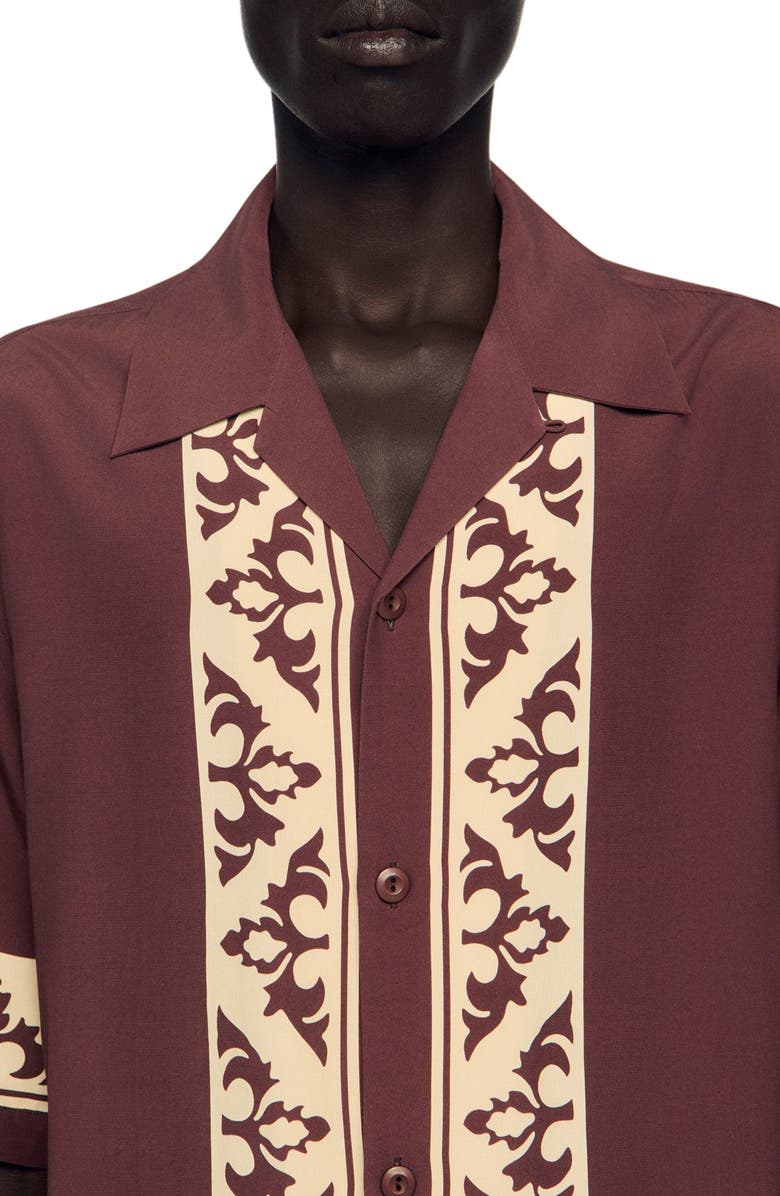 SANDRO Loose-fit contrast print shirt, Alternate, color, Chocolate