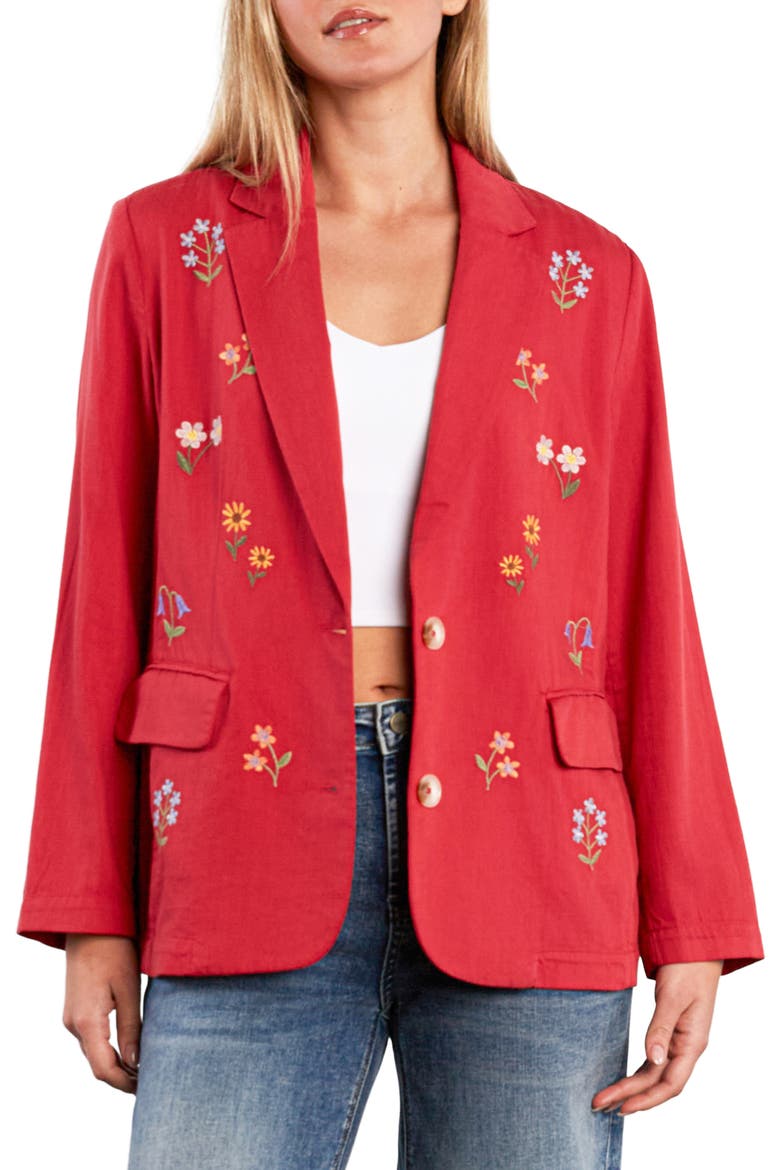 Wild Blossom Embroidered Blazer, Main, color, POPPY RED