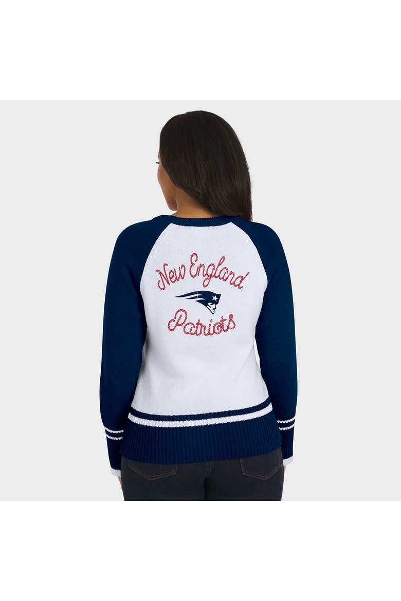 Women's WEAR by Erin Andrews White/Navy New England Patriots Colorblock Raglan Sweater, Alternate, color, White