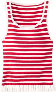 MANGO Stripe Pleat Hem Rib Tank