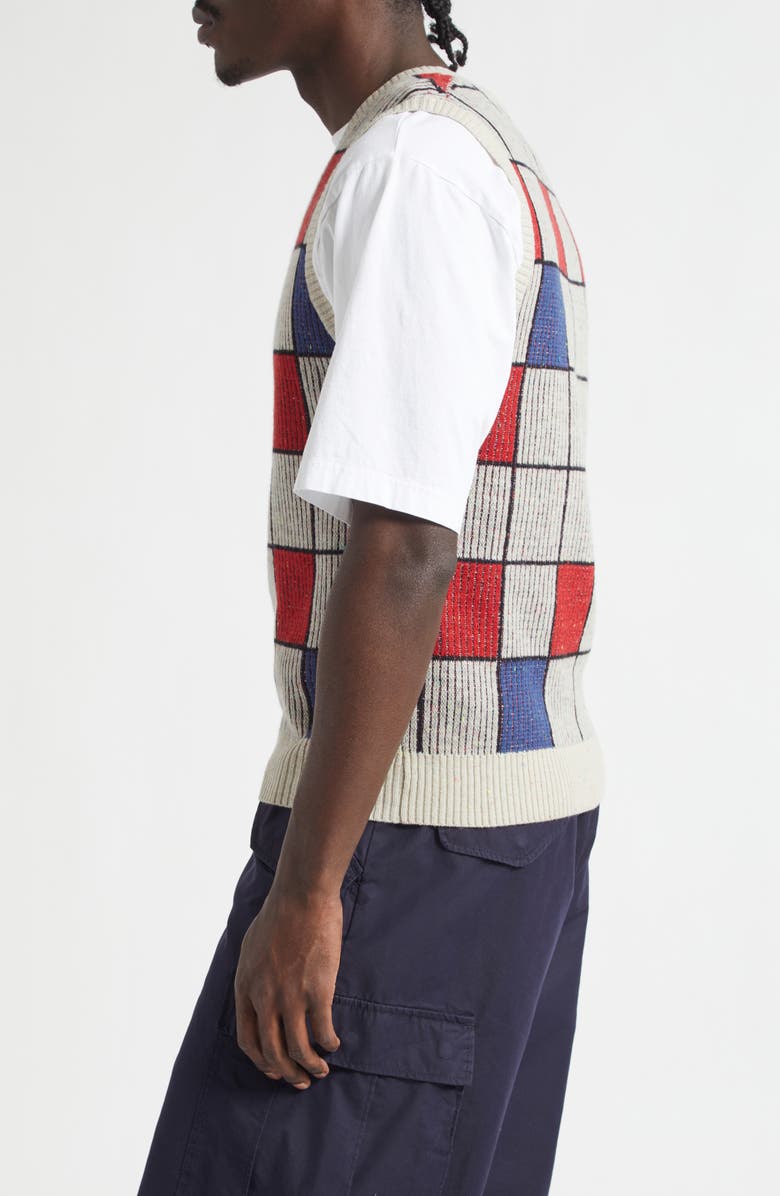 BEAMS Block Pattern Wool Blend Sweater Vest, Alternate, color, White