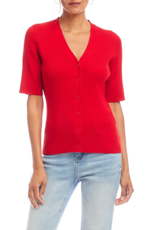 Shop Karen Kane Rib Short Sleeve Cardigan In Red