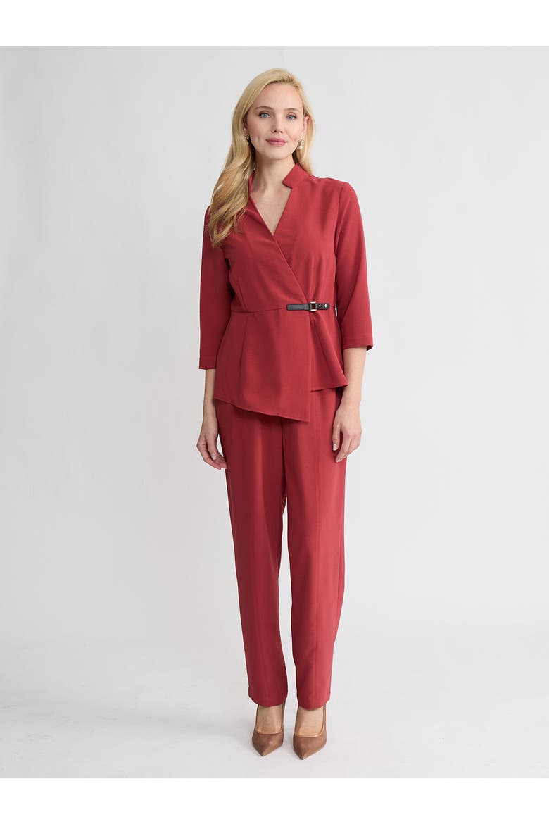 Buckle Detail Crepe Wrap Blouse, Main, color, Russet