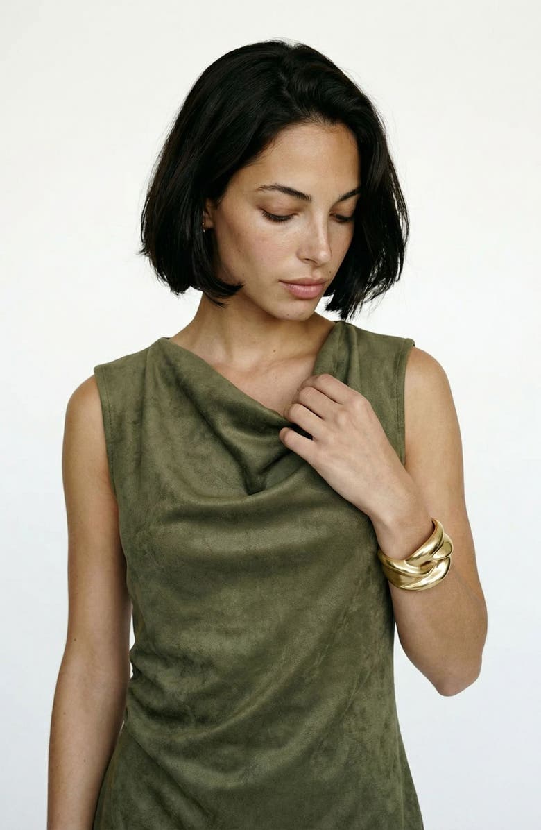 VERO MODA Bella Faux Suede Cowl Neck Sleeveless Shift Dress, Alternate, color, Winter Moss