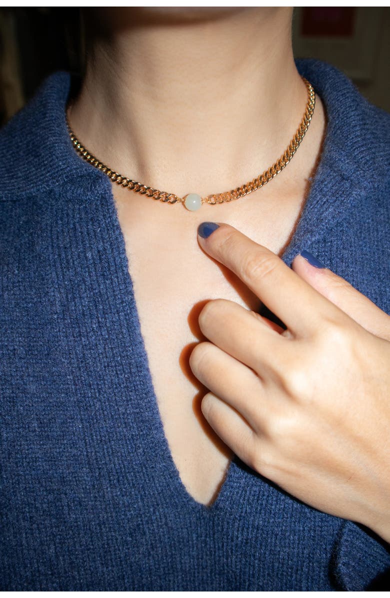 seree Charlotte Green jade gold chain necklace, Alternate, color, Gold