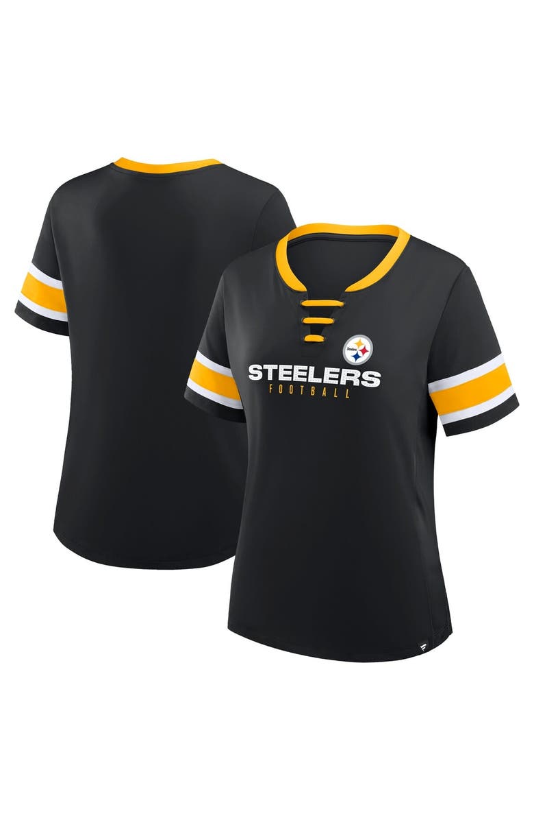 FANATICS Women's Fanatics Black Pittsburgh Steelers Redzone Draw Play Athena Lace-Up T-Shirt, Main, color, Black