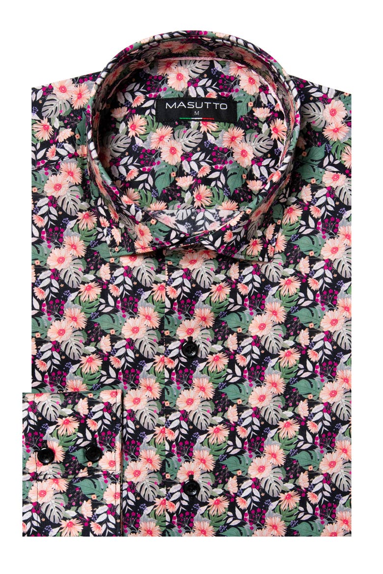 Calama Print Button-Up Long Sleeve Shirt, Main, color, Black