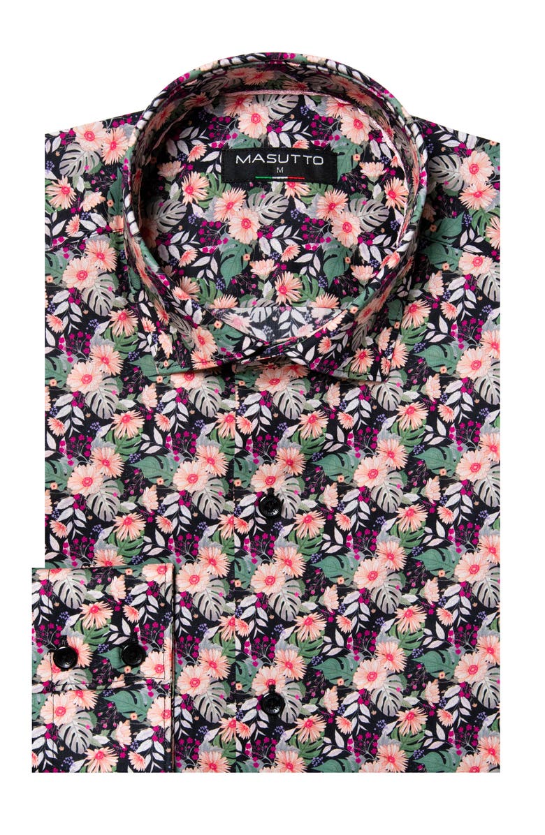 MASUTTO Calama Print Button-Up Long Sleeve Shirt, Main, color, Black