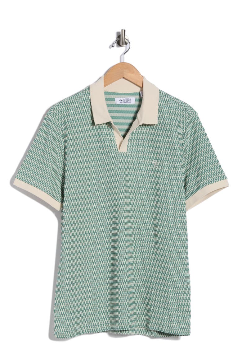 Crochet Stitch Johnny Collar Polo, Alternate, color, BERYL GREEN
