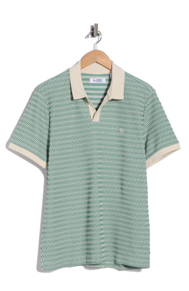 Original Penguin Crochet Stitch Johnny Collar Polo, Main, color, Beryl Green