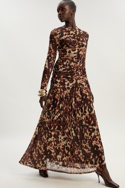 Karen Millen Petite Mesh Maxi Dress In Brown