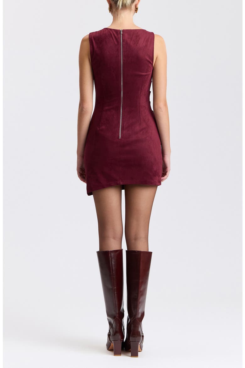 Pleated Sleeveless Faux Suede Minidress, Alternate, color, BURGUNDY