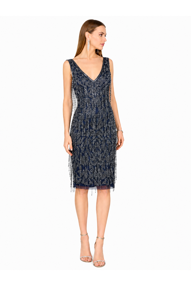 Fringe Cocktail Dress, Alternate, color, Navy