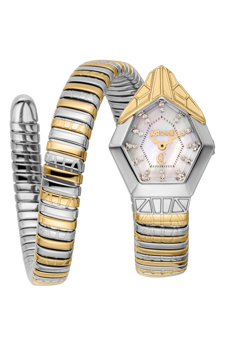 Just Cavalli Snake Bracelet Watch, 23mm x 32.5mm, Main, color, Two Tone Silver/ Gold