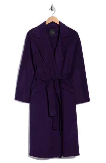 Theory Wool Blend Robe Coat In Purple