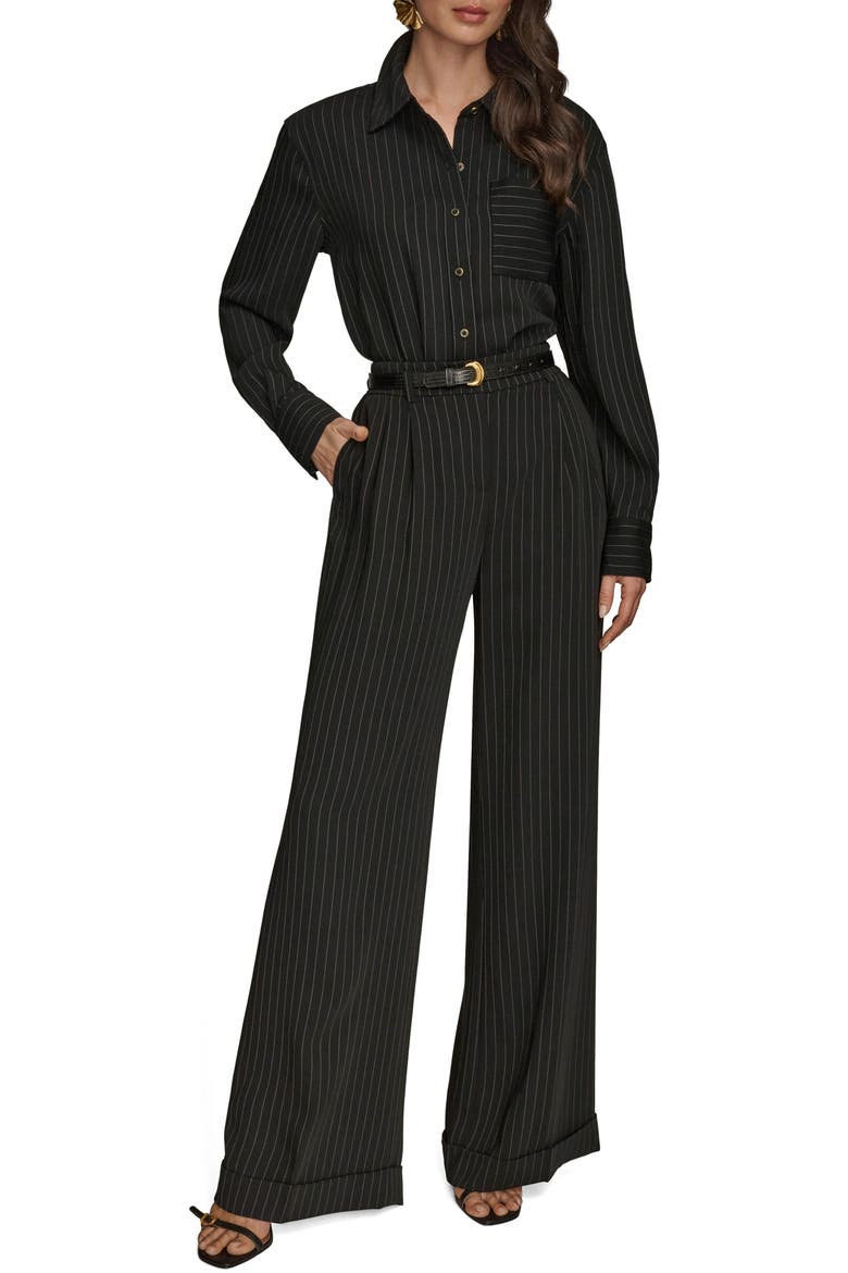 Pinstripe Wide Leg Pants, Alternate, color, BLACK/ CREAM