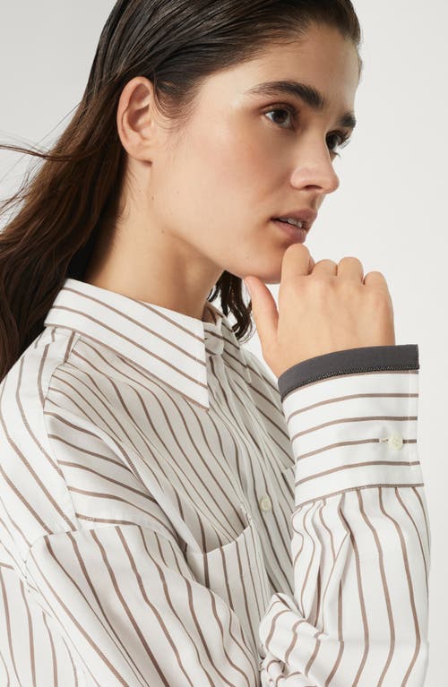 Shop Brunello Cucinelli Shirt With Monili In Tobacco