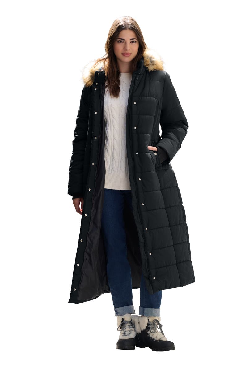 Roaman's Plus Size Maxi Length Puffer Coat, Main, color, Black