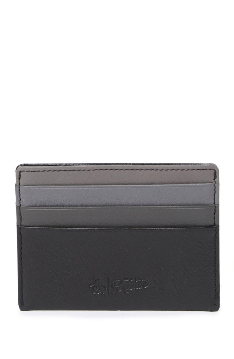 Original Penguin Ombre Leather Slim Card Case, Main, color, Blk