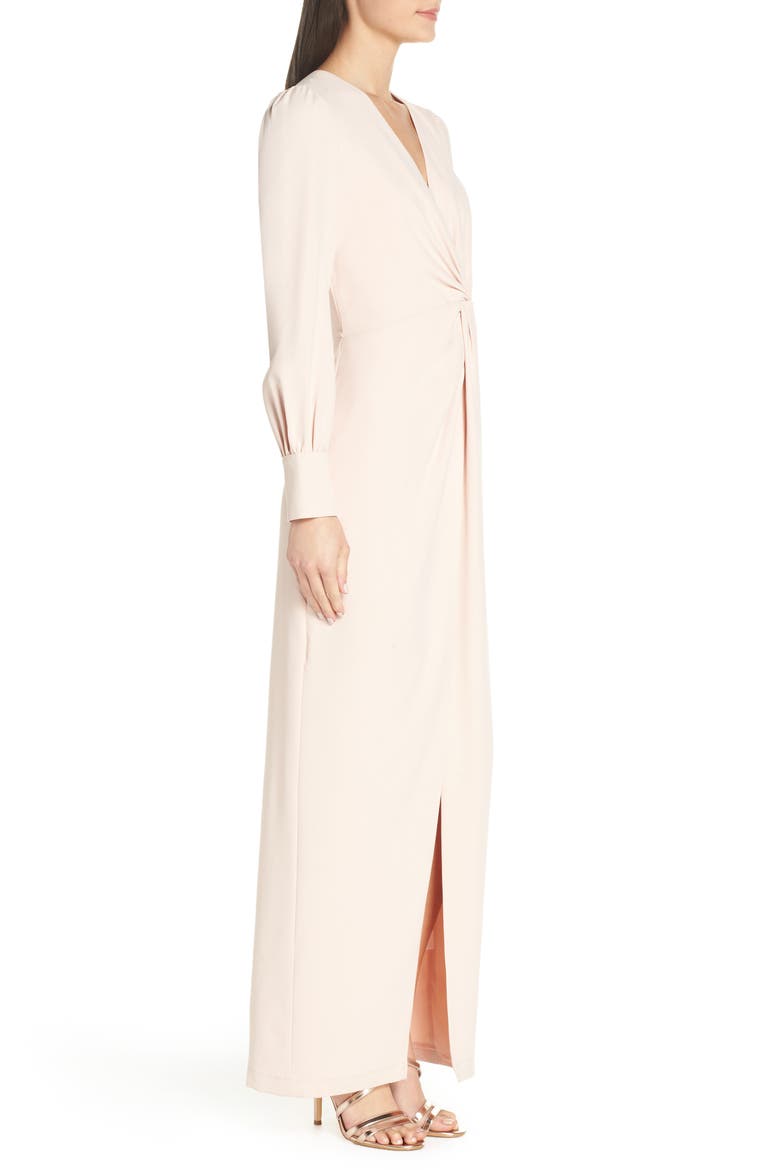 Twist Front Faux Wrap Gown, Alternate, color, BLUSH