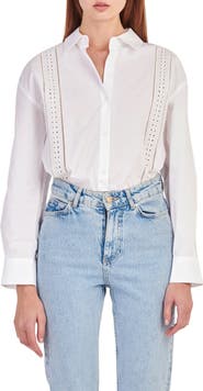 English Factory Eyelet Detail Cotton Button-Up Shirt
