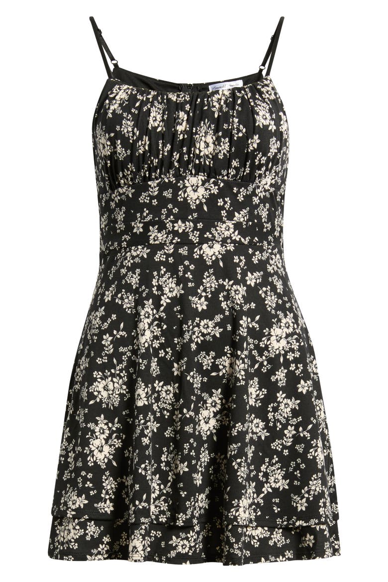 Floral Print Fit & Flare Mini Sundress, Alternate, color, BLACK / WHITE