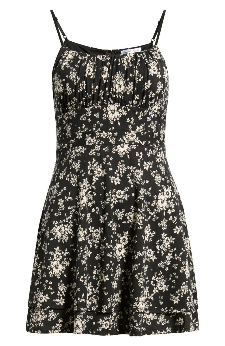 Emerald Sundae Floral Print Fit & Flare Mini Sundress, Main, color, Black / White