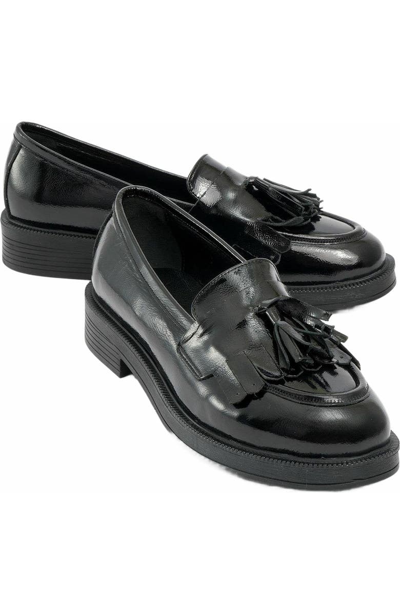 Forever & Always Shoes Milly Leather Tassel Loafer, Main, color, Black Patent Leather