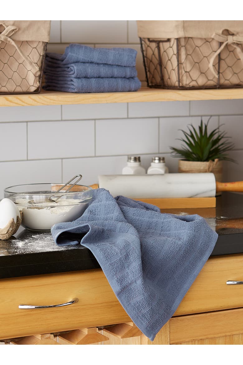 Solid Windowpane Terry Dishtowel Set/4, Alternate, color, Stonewash Blue