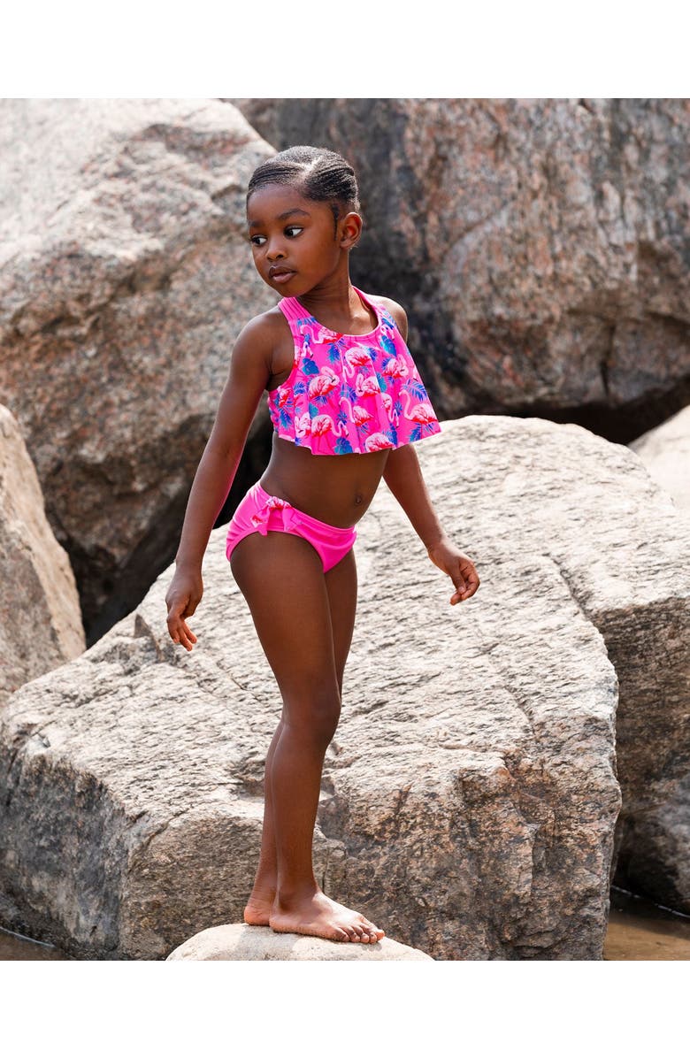 Deux par Deux Girl's Printed Two-Piece Swimsuit Candy Pink And Pink Flamingo, Alternate, color,